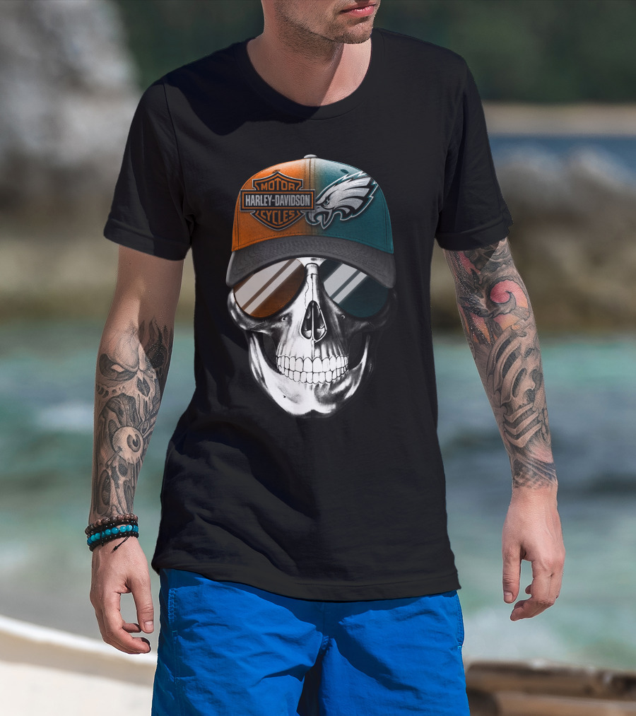 Harley Davidson Motor Cycles Eagles Skull Cap T-Shirt