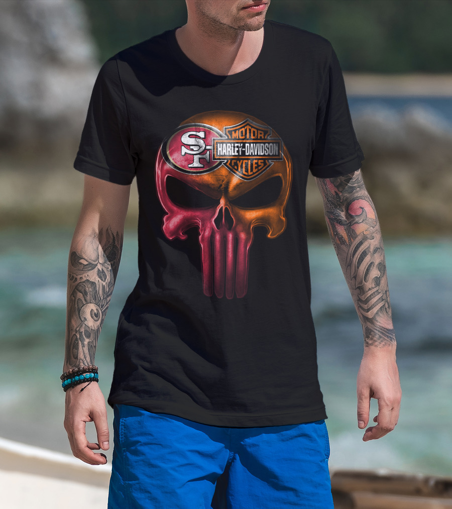 San Francisco 49ers Harley Davidson Punisher Skull T-Shirt