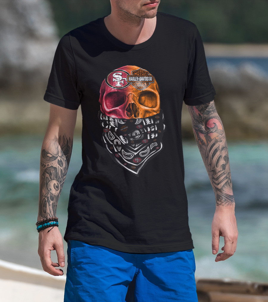 Harley Davidson San Francisco 49ers Skull Bandana T-Shirt