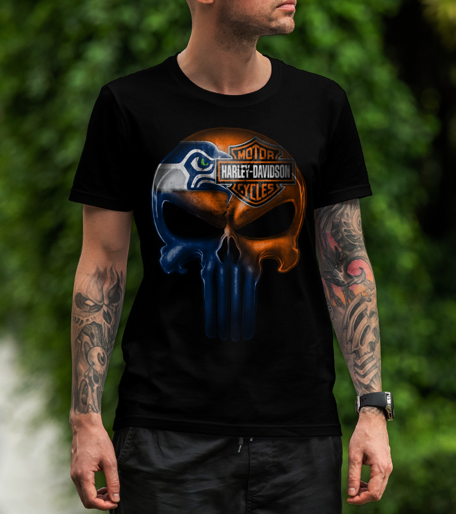 Seattle Seahawks Harley Davidson Skull T-Shirt