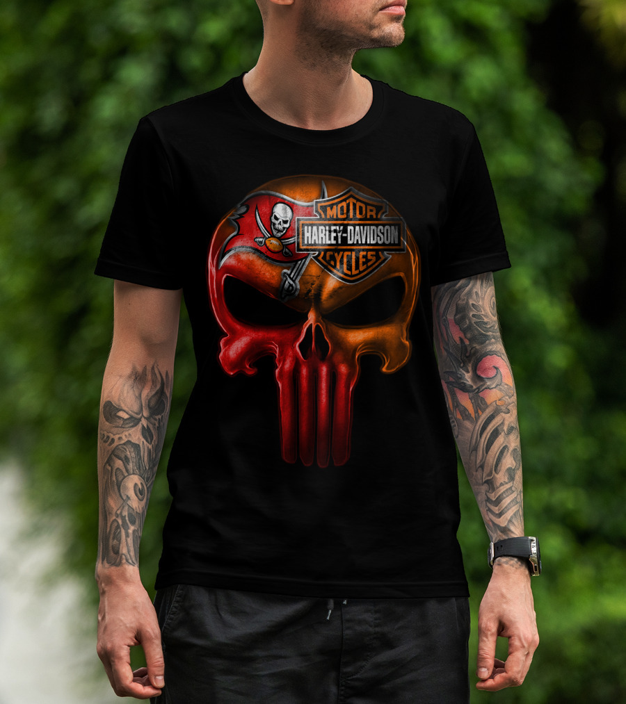 Harley Davidson Motorcycles Tampa Bay Buccaneers Skull T-Shirt