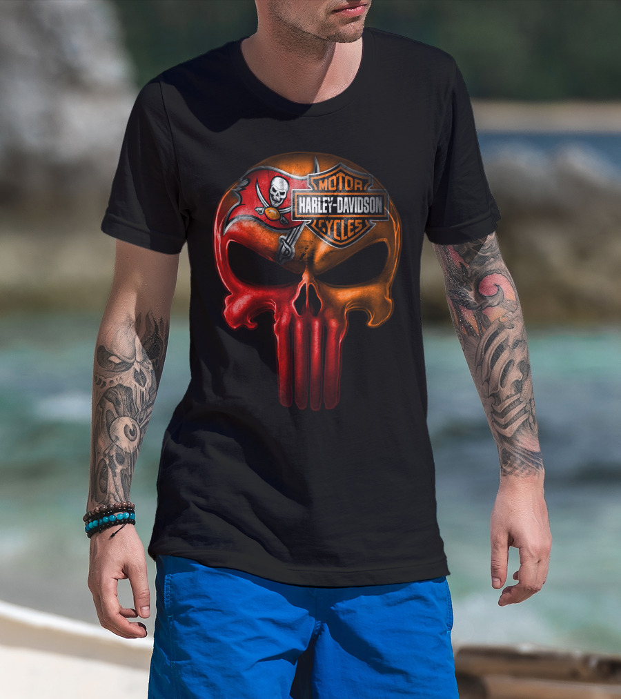Harley Davidson Motorcycles Tampa Bay Buccaneers Skull T-Shirt