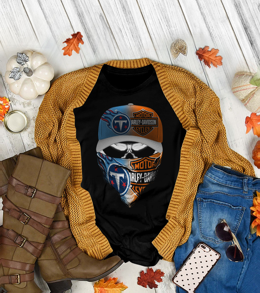 Tennessee Titans Harley Davidson Combo Skull Mask Cap T-Shirt