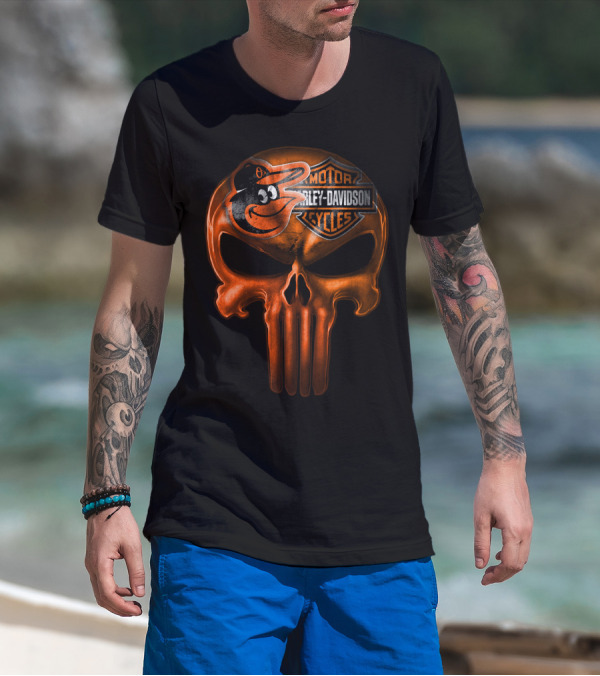 Orioles Harley Davidson Punisher Skull T-Shirt