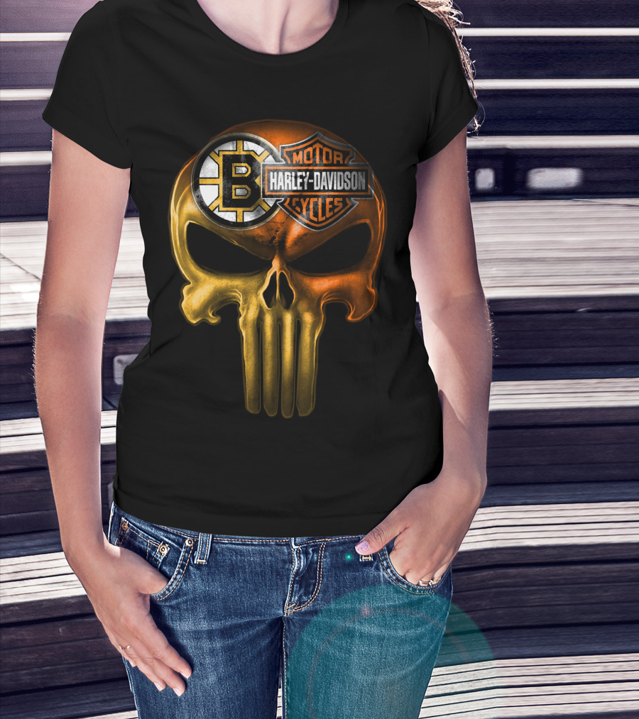 Boston Bruins Harley Davidson Skull 05Ahl T-Shirt