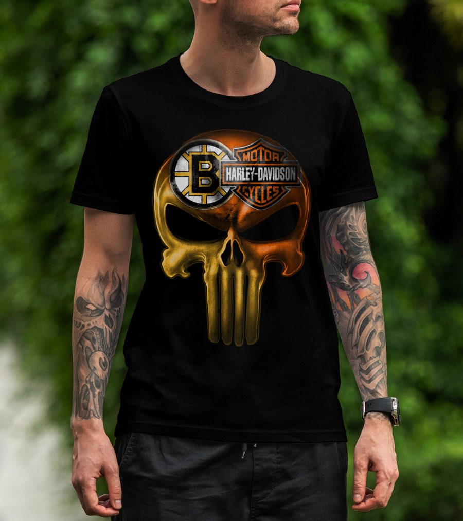 Boston Bruins Harley Davidson Skull 05Ahl T-Shirt