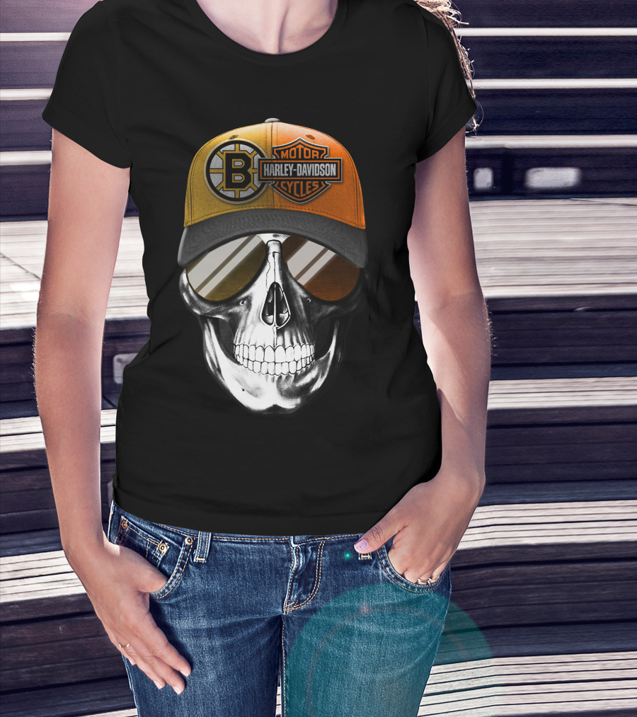 Harley Davidson Motorcycles Skull Boston Bruins Cap T-Shirt