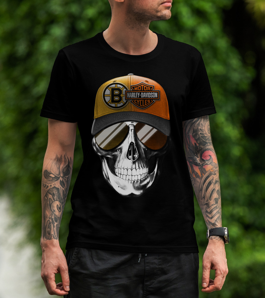 Harley Davidson Motorcycles Skull Boston Bruins Cap T-Shirt
