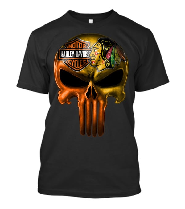 Harley Davidson Punisher Skull Chicago Blackhawks T-Shirt