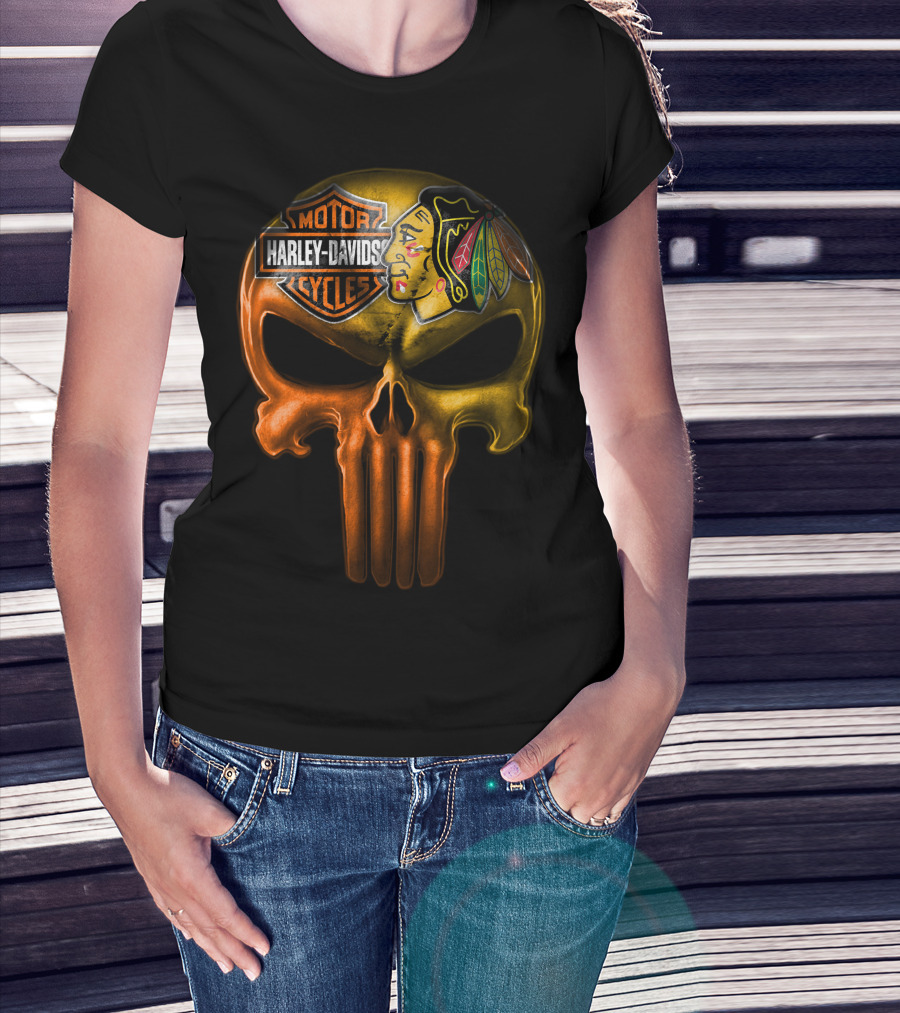 Harley Davidson Punisher Skull Chicago Blackhawks T-Shirt