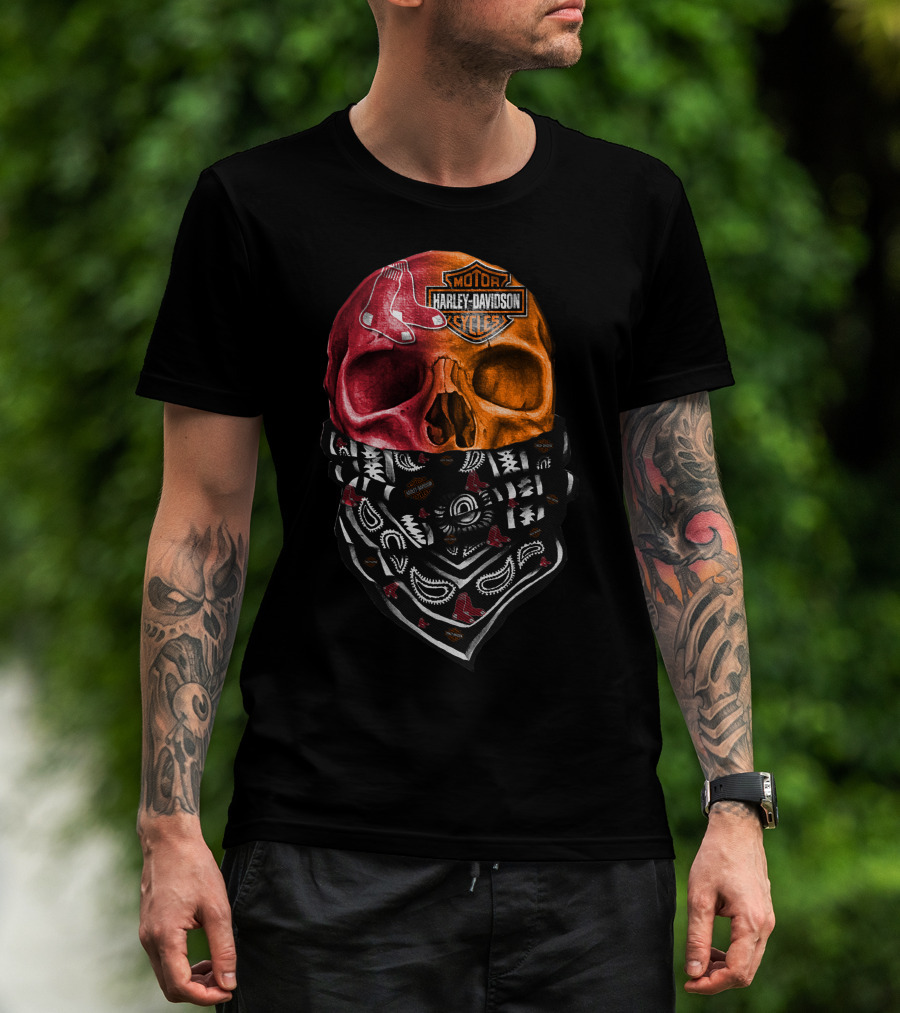 Harley Davidson Red Sox Skull Bandana T-Shirt
