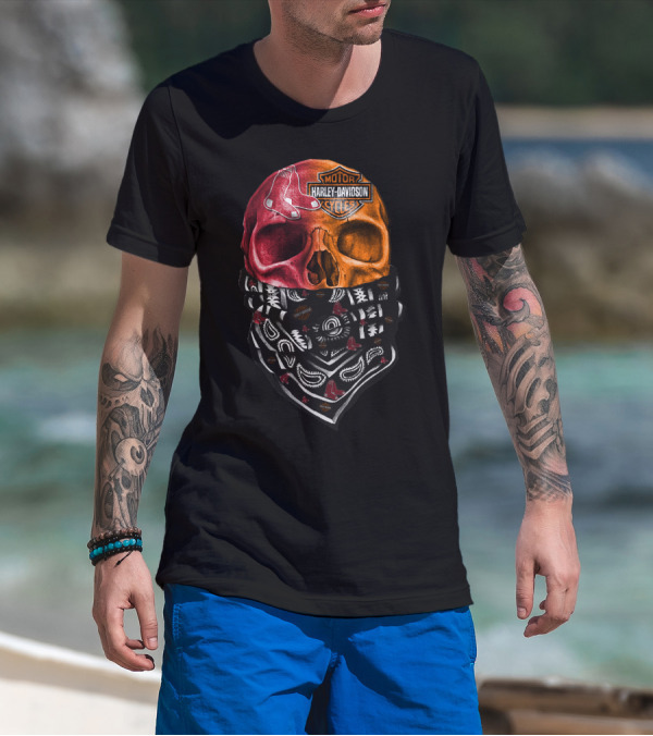 Harley Davidson Red Sox Skull Bandana T-Shirt