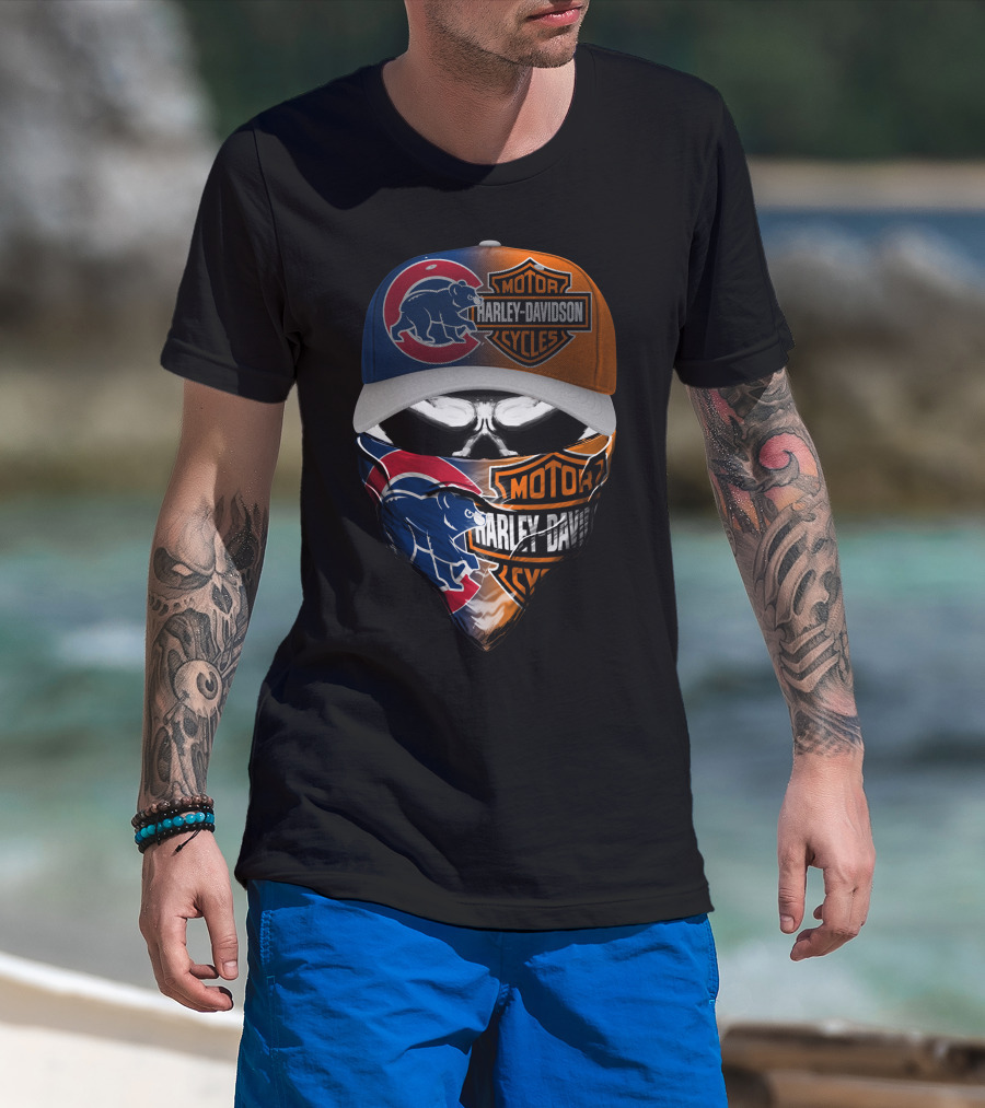 Chicago Cubs Harley Davidson Motorcycles Skull T-Shirt