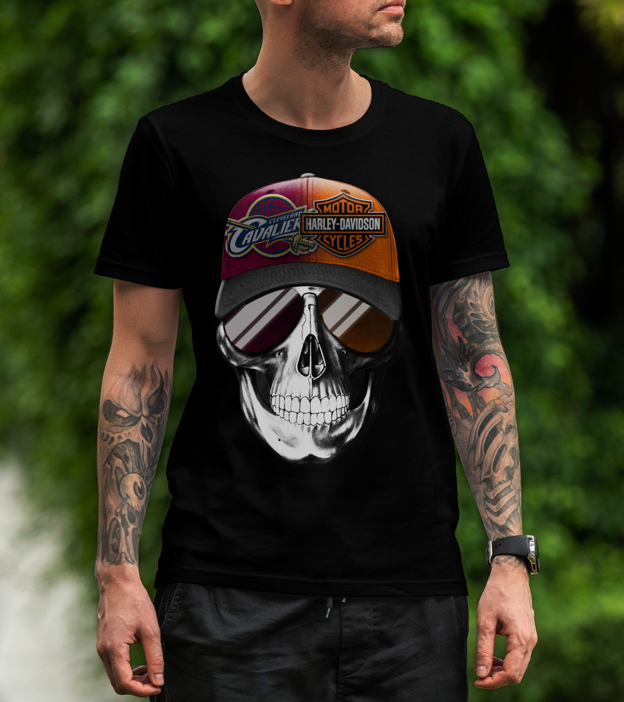 Cleveland Cavaliers Harley Davidson Skull Cap Fusion T-Shirt