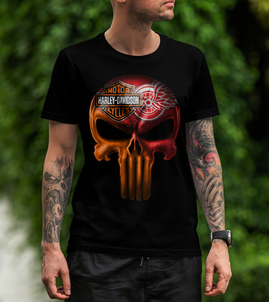 Harley Davidson Motorcycles Detroit Red Wings Punisher Skull T-Shirt
