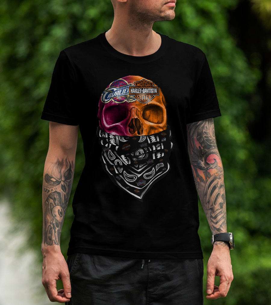 Cleveland Cavaliers Harley Davidson Skull Bandana T-Shirt