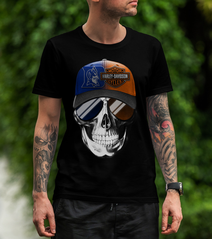 Harley Davidson Motor Cycles Blue Devil Skull Cap T-Shirt