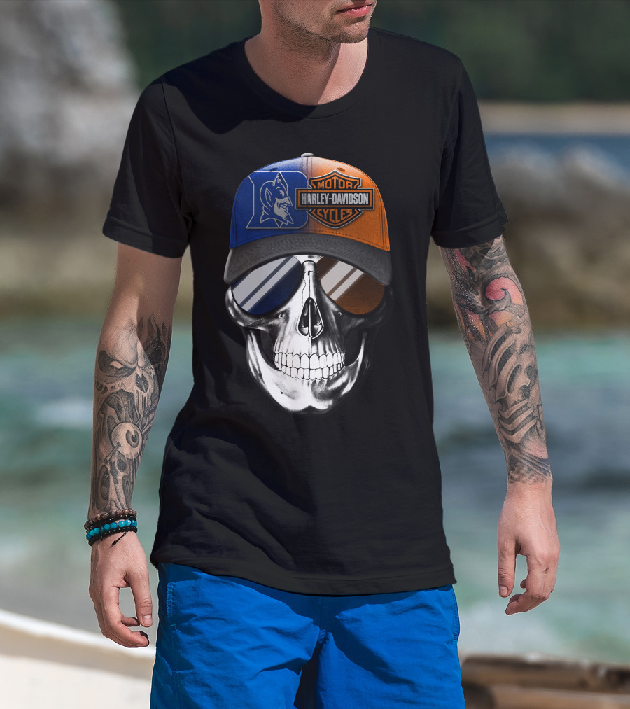 Harley Davidson Motor Cycles Blue Devil Skull Cap T-Shirt