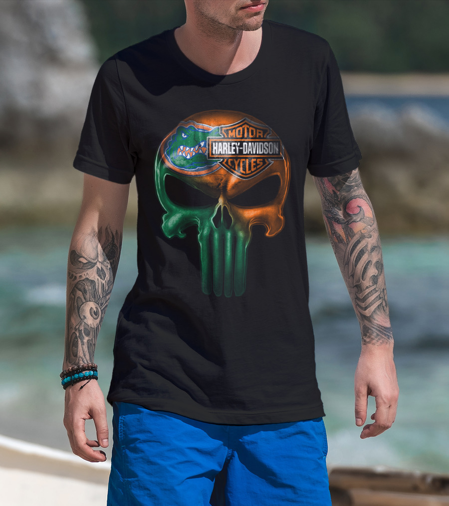 Florida Gators Harley Davidson Punisher Skull T-Shirt