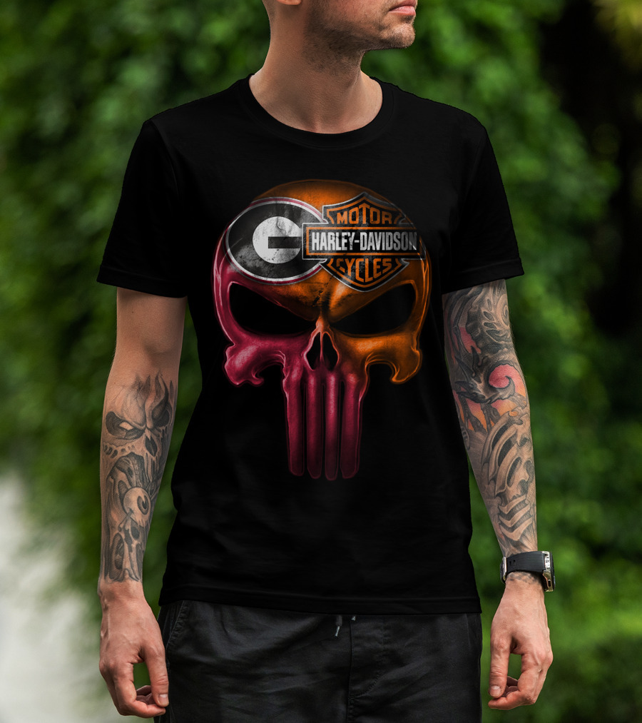 Georgia Bulldogs Harley Davidson Skull T-Shirt