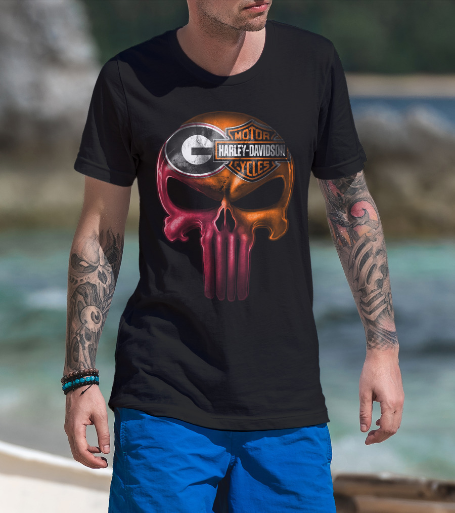 Georgia Bulldogs Harley Davidson Skull T-Shirt