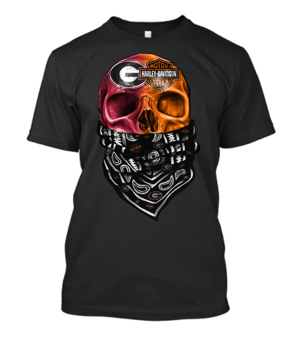 Harley Davidson Georgia Bulldogs Skull With Bandana T-Shirt
