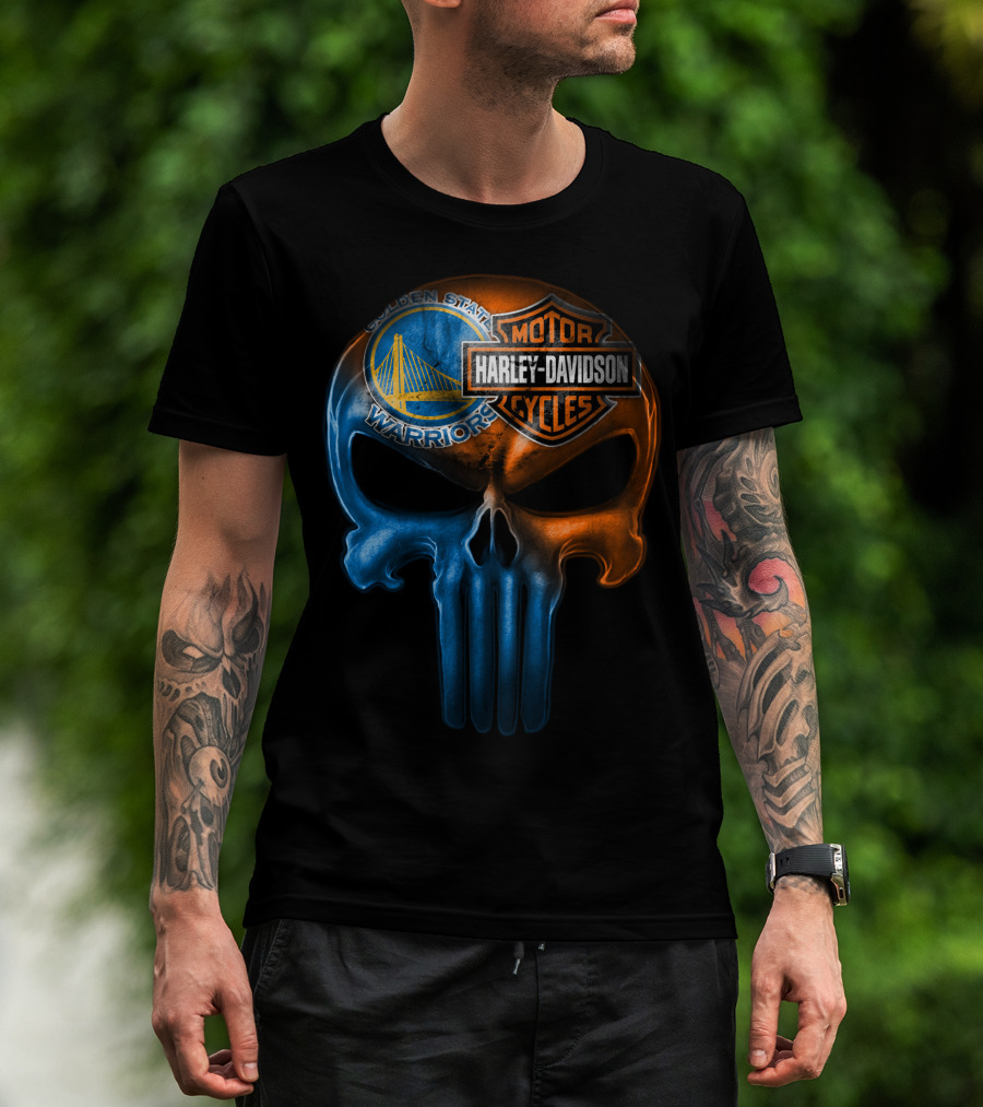 Golden State Warriors Harley Davidson Punisher Skull T-Shirt