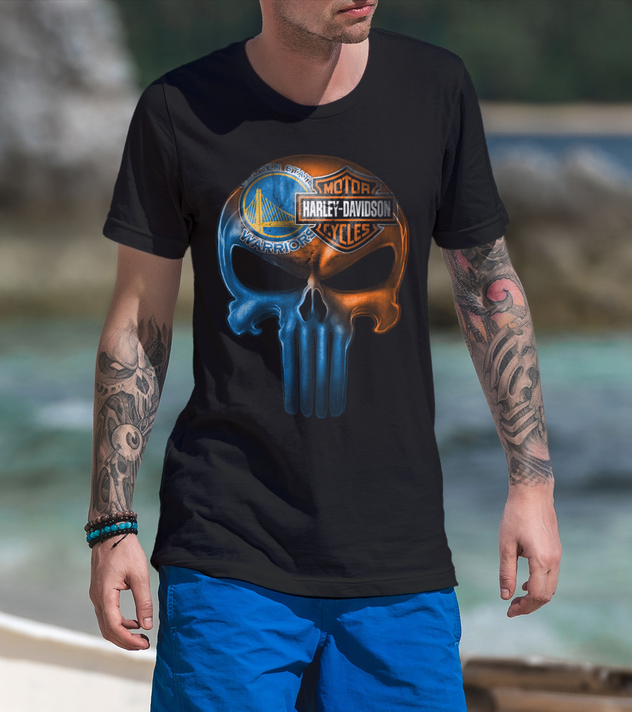 Golden State Warriors Harley Davidson Punisher Skull T-Shirt