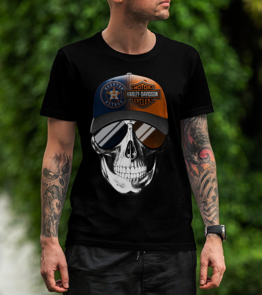 Harley Davidson Motorcycles Houston Astros Skull Cap T-Shirt