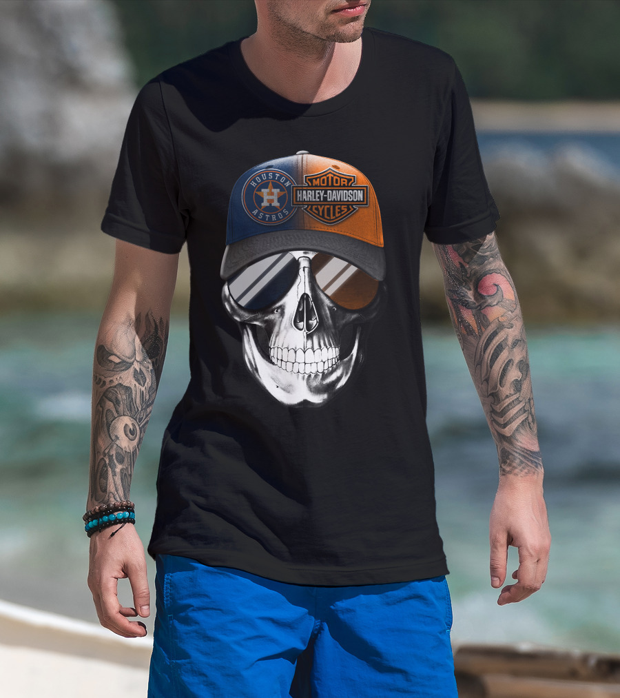 Harley Davidson Motorcycles Houston Astros Skull Cap T-Shirt