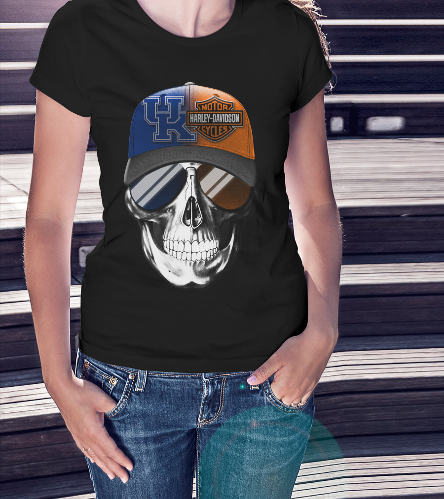 Kentucky Wildcats Harley Davidson Skull Hat T-Shirt