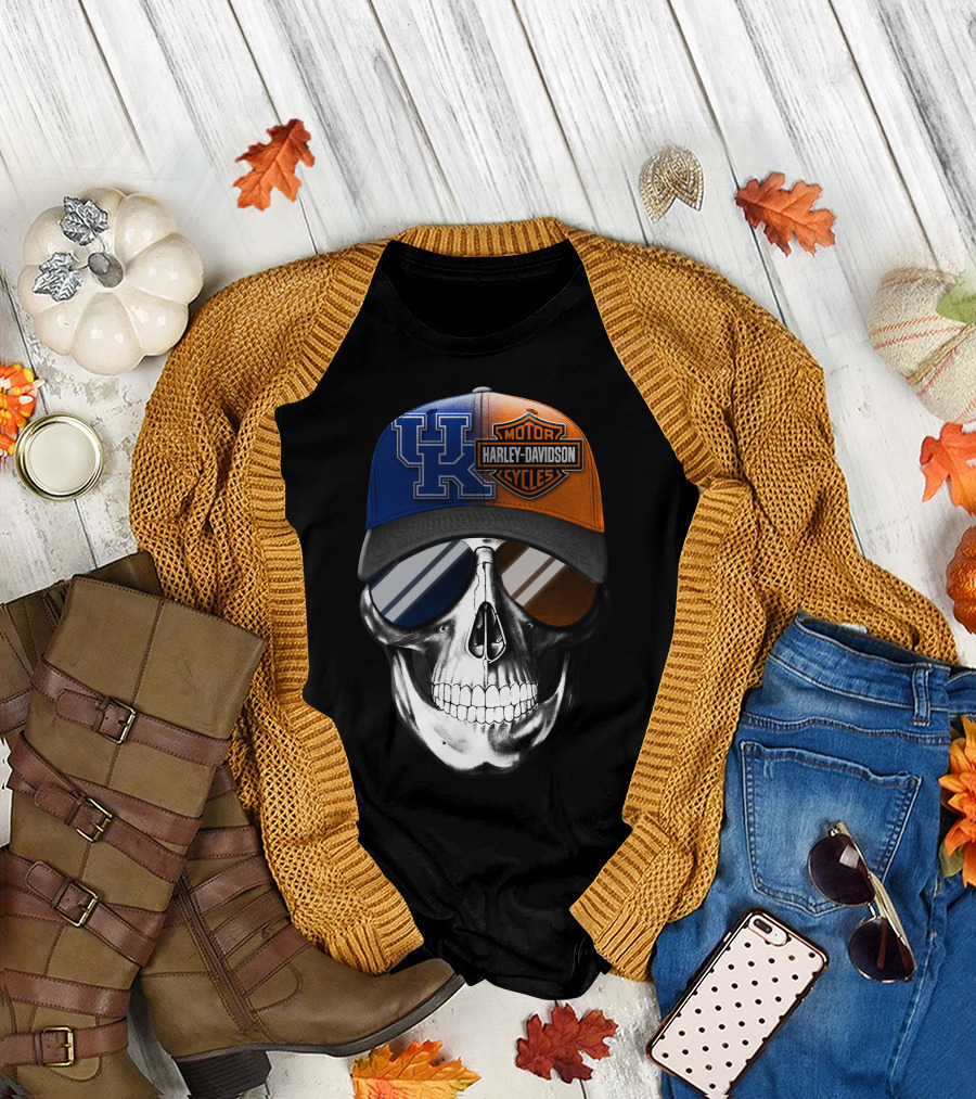 Kentucky Wildcats Harley Davidson Skull Hat T-Shirt