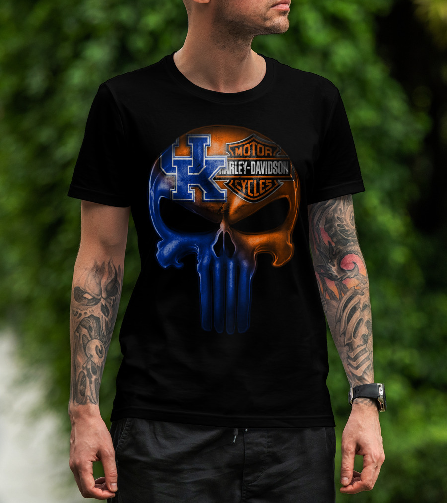 Kentucky Wildcats Harley Davidson Punisher Skull T-Shirt