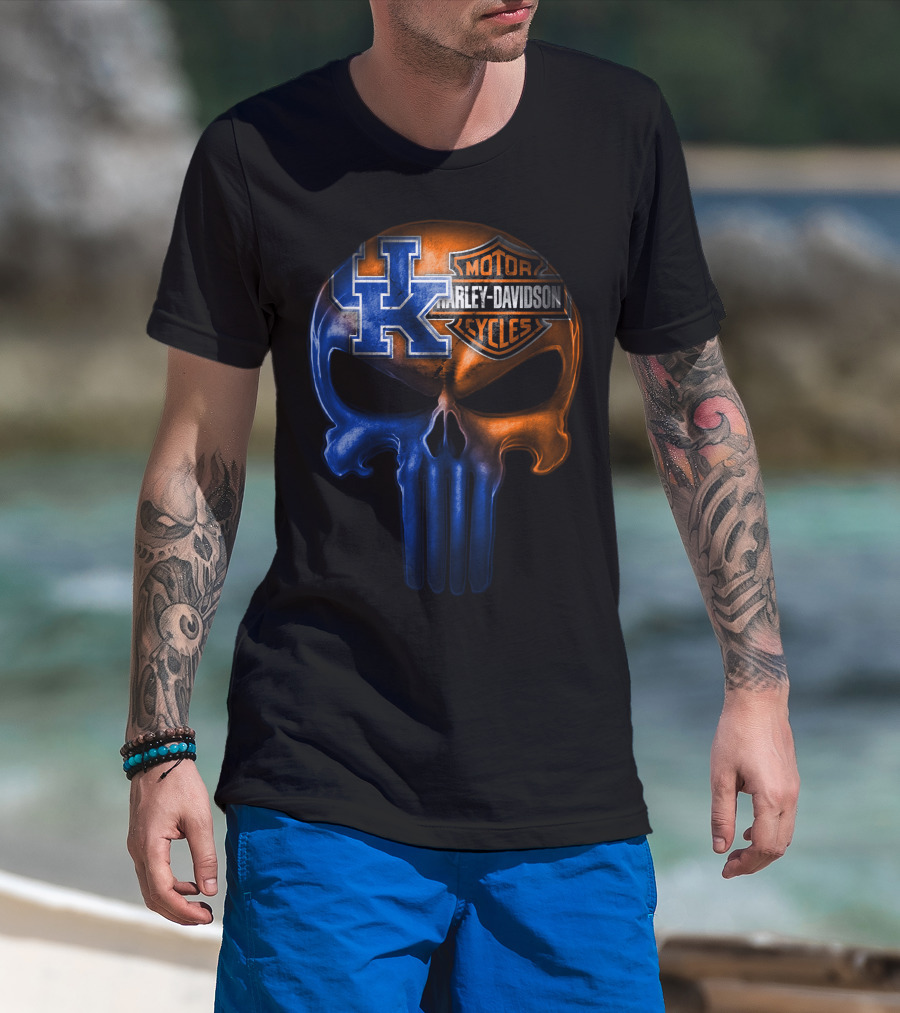 Kentucky Wildcats Harley Davidson Punisher Skull T-Shirt