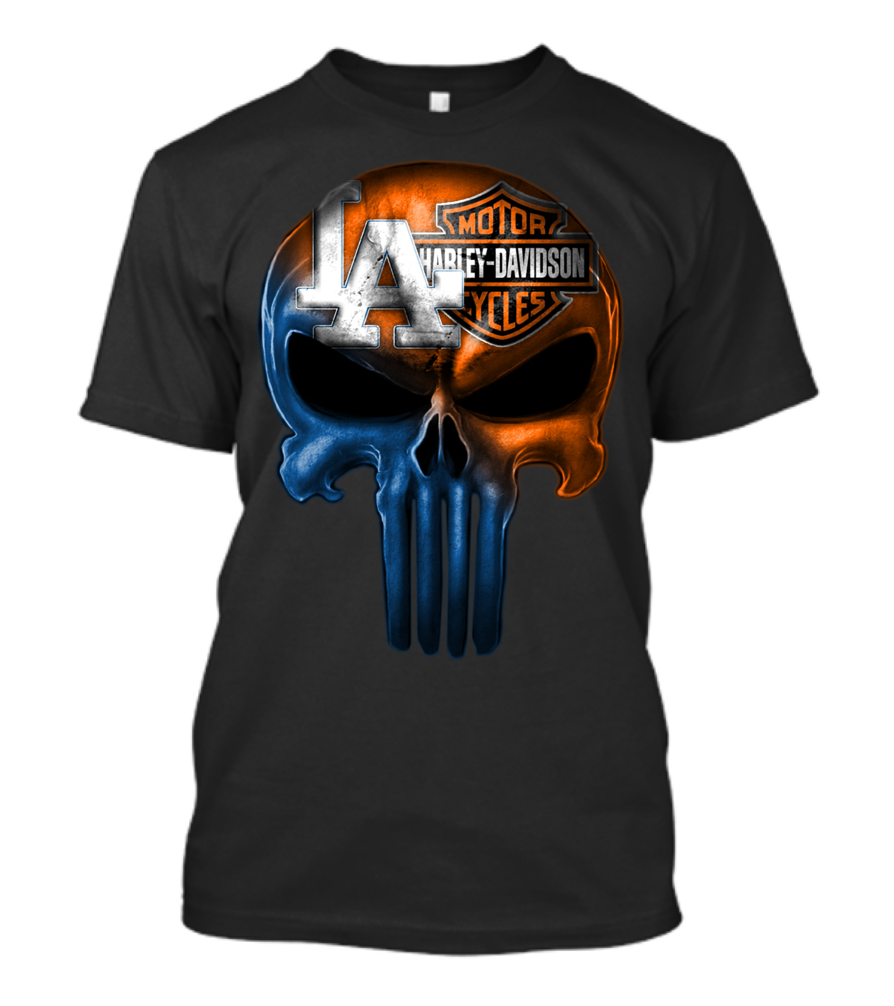 Los Angeles Dodgers Harley Davidson Biker Skull T-Shirt
