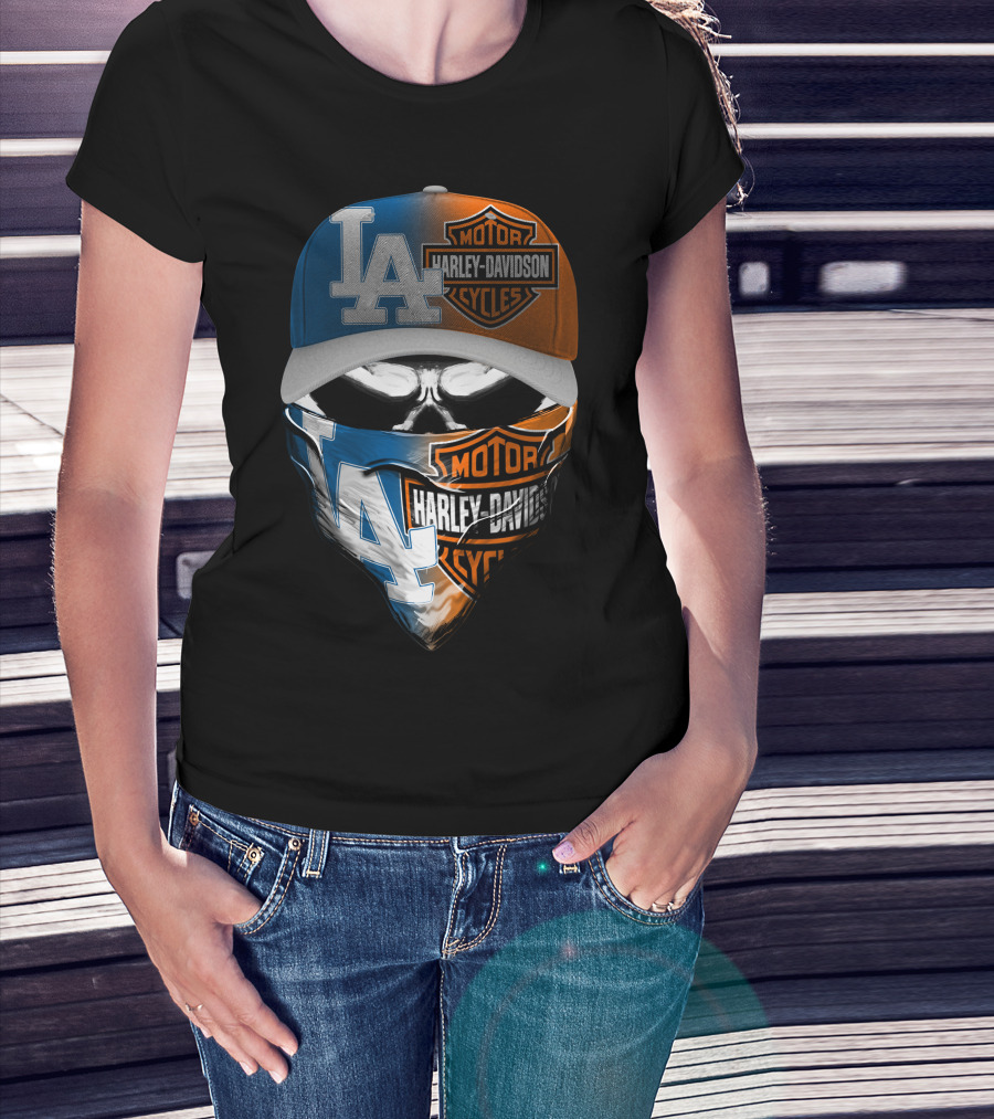 Los Angeles Dodgers Davidson Motor Cycles Skull Mask T-Shirt