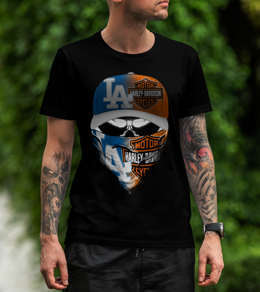 Los Angeles Dodgers Davidson Motor Cycles Skull Mask T-Shirt