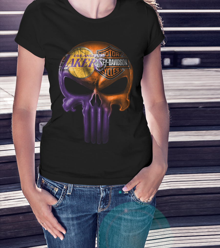 Los Angeles Lakers Harley Davidson Skull T-Shirt