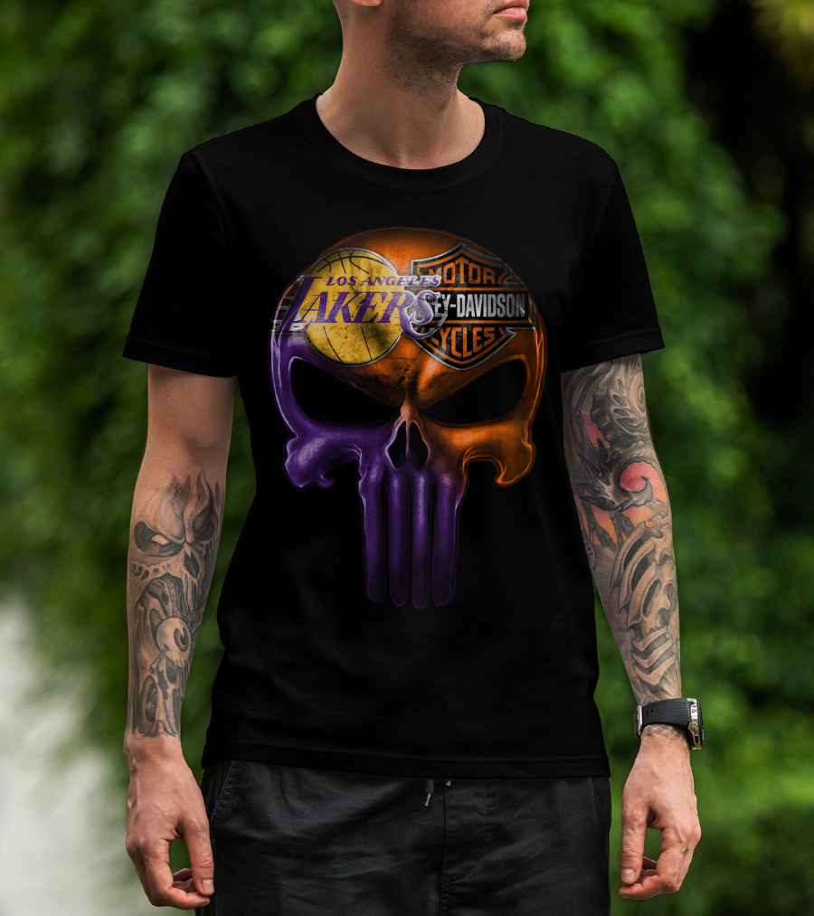 Los Angeles Lakers Harley Davidson Skull T-Shirt