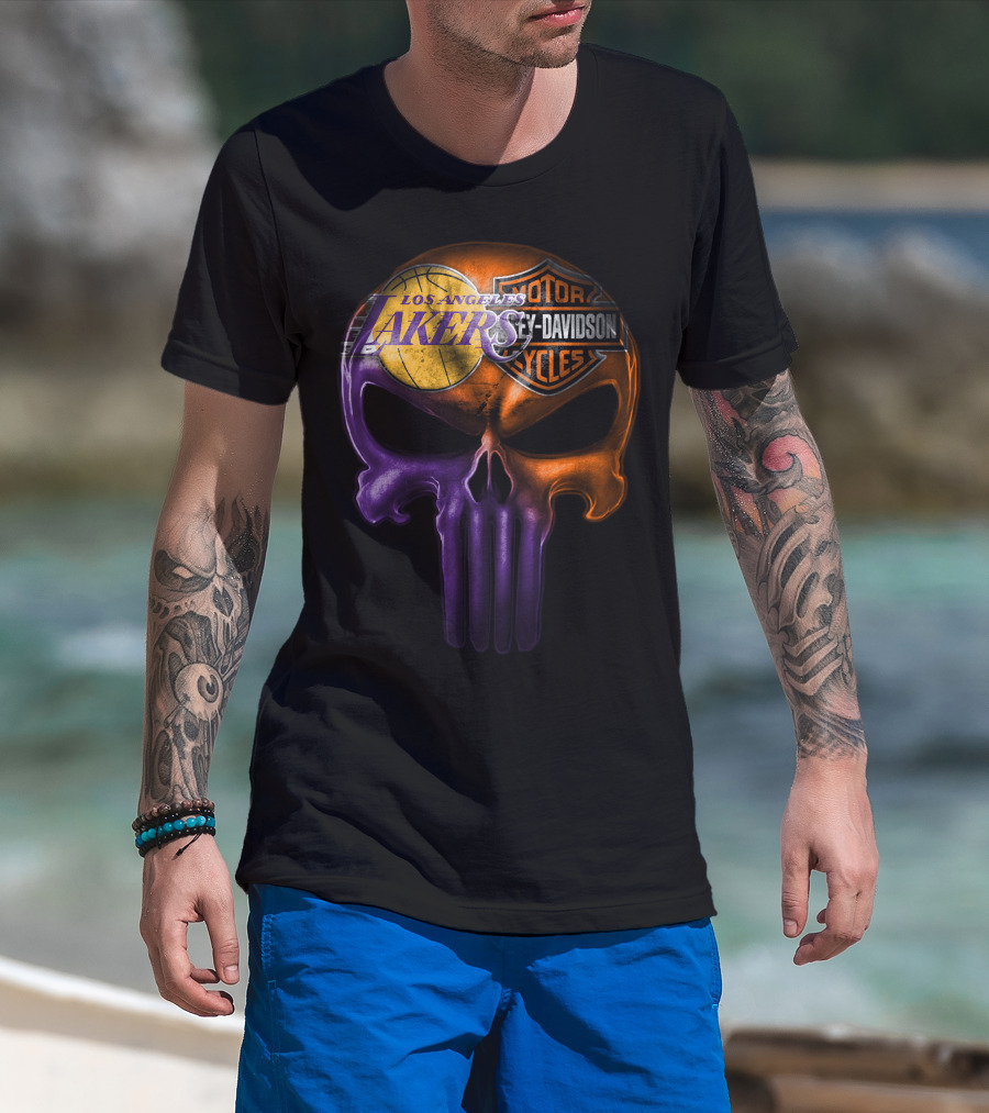 Los Angeles Lakers Harley Davidson Skull T-Shirt