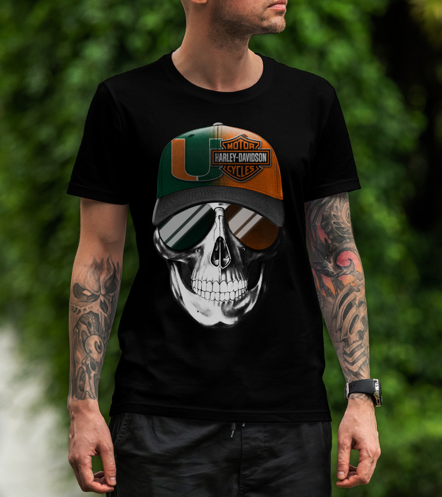 Harley Davidson Miami Hurricanes Skull Cap T-Shirt