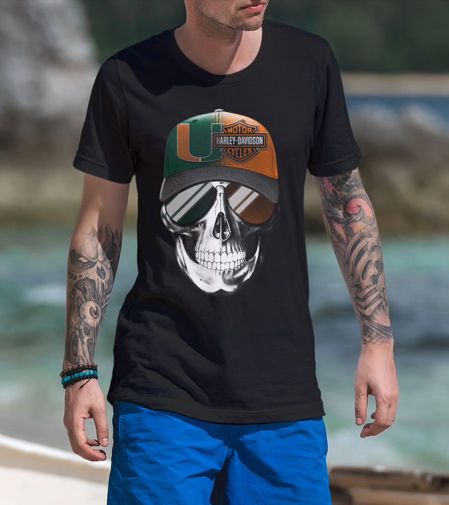 Harley Davidson Miami Hurricanes Skull Cap T-Shirt