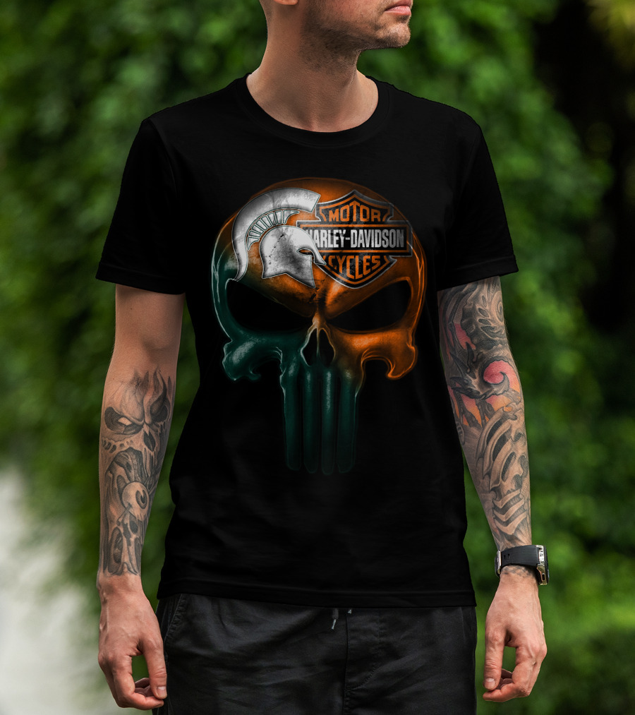 Harley Davidson Motor Cycles Spartan Helmet Skull T-Shirt