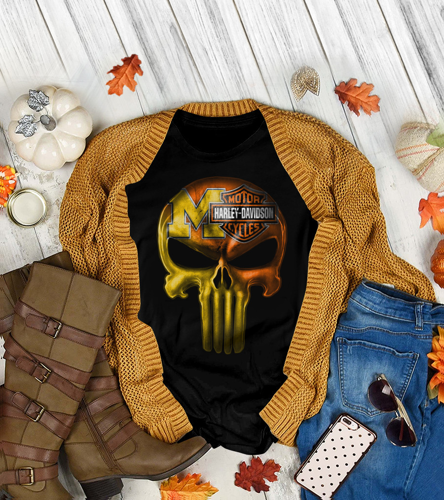 Michigan Wolverines Punisher Harley Davidson Motorcycles T-Shirt