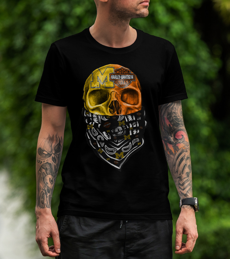 Harley Davidson Skull Michigan Wolverines T-Shirt