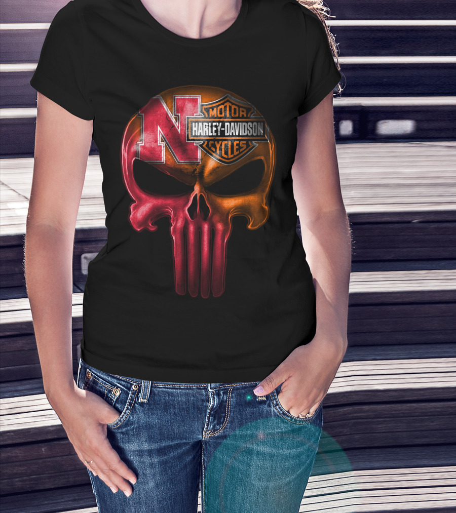 Nebraska Harley Davidson Punisher Skull T-Shirt