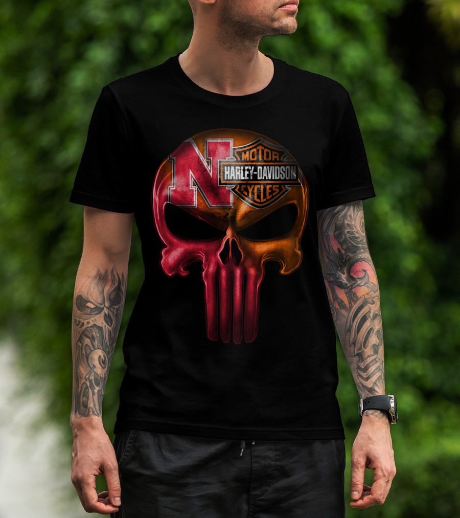 Nebraska Harley Davidson Punisher Skull T-Shirt