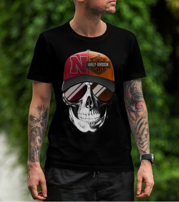 Nebraska Cornhuskers Harley Davidson Skull T-Shirt