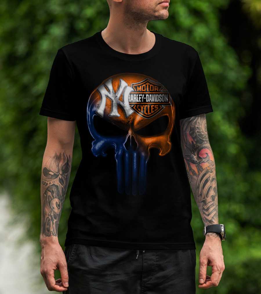 New York Yankees Harley Davidson Skull 30Ahl T-Shirt