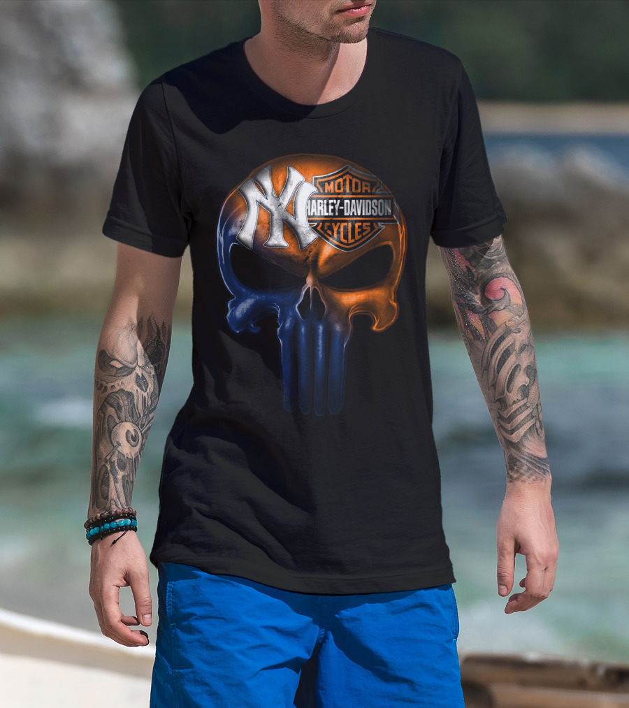 New York Yankees Harley Davidson Skull 30Ahl T-Shirt